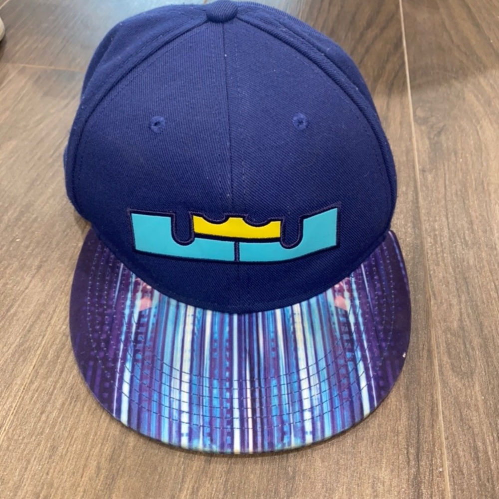 Nike LeBron James Crown Logo Snapback Hat Blue Multicolor Brim OS